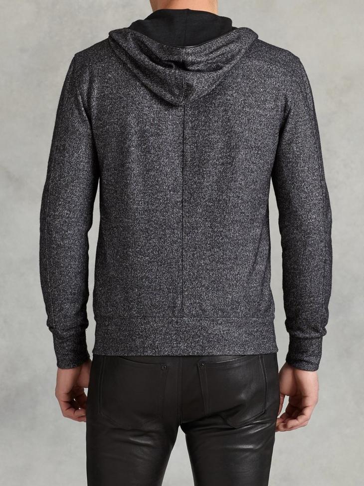 ZIP FRONT KNIT HOODIE W. LEATHER TRIM image number 2