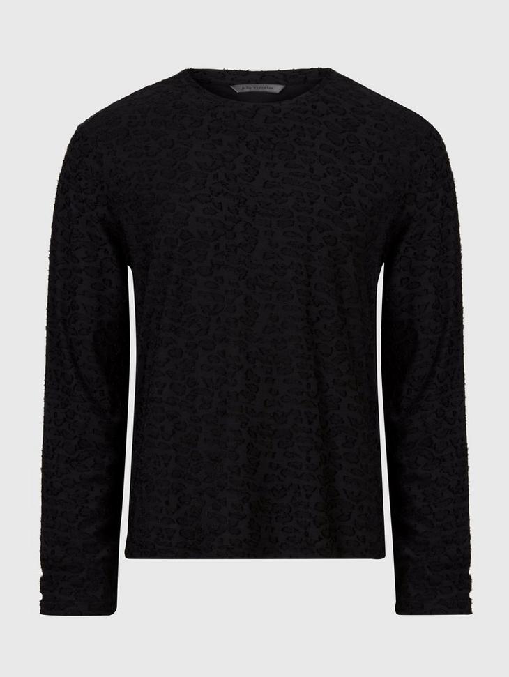 JACQUARD TEXTURED LONG SLEEVE CREW NECK image number 3