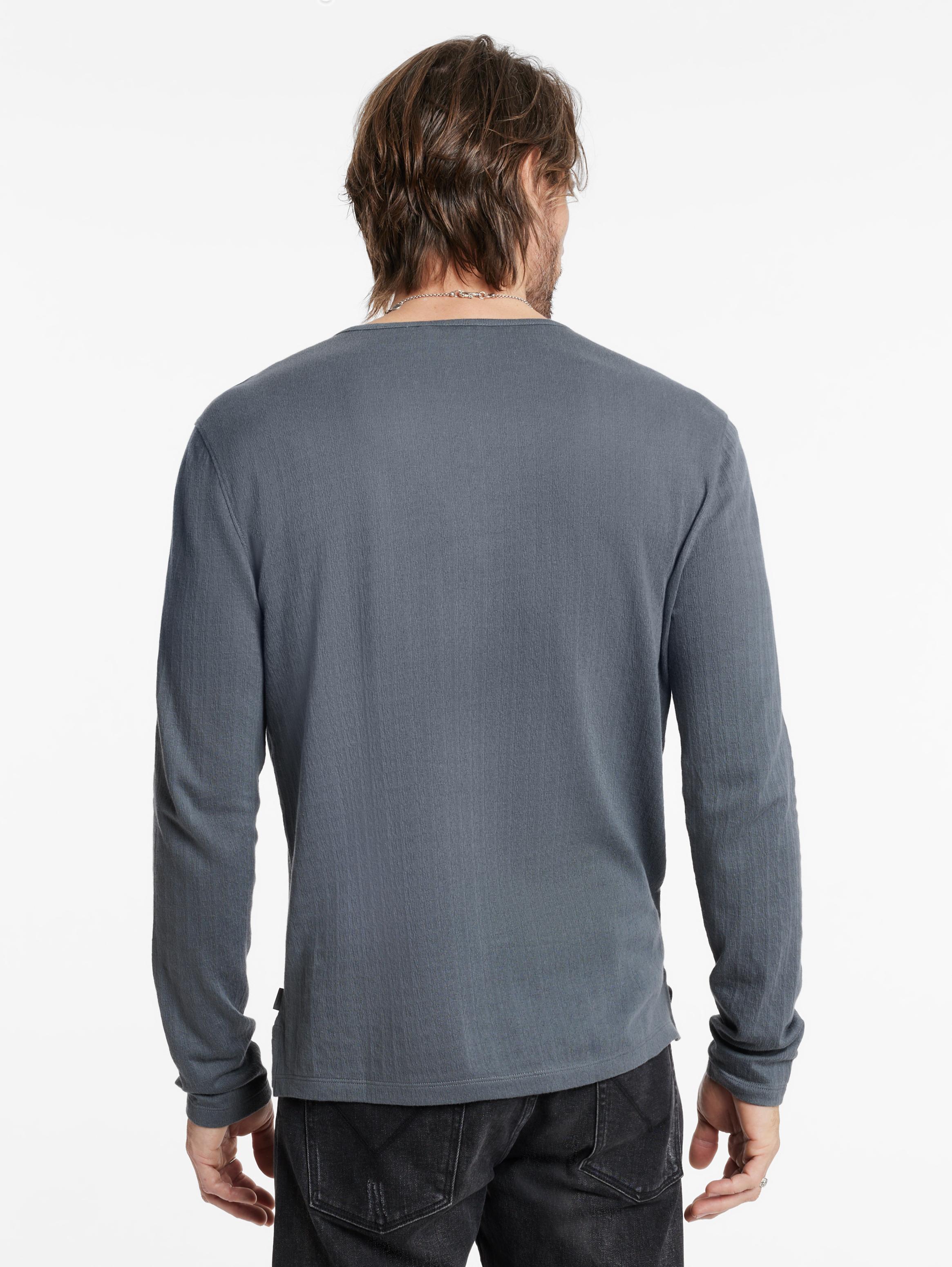 Woven Placket Henley Shirt – Slate Gray Cotton Jersey