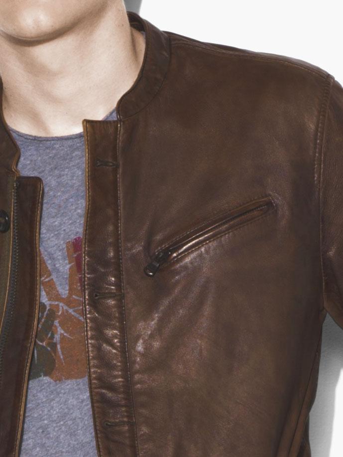 BAND COLLAR LEATHER JACKET image number 3