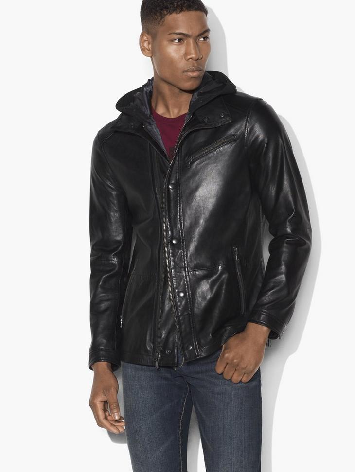 Hooded Leather Jacket image number 1