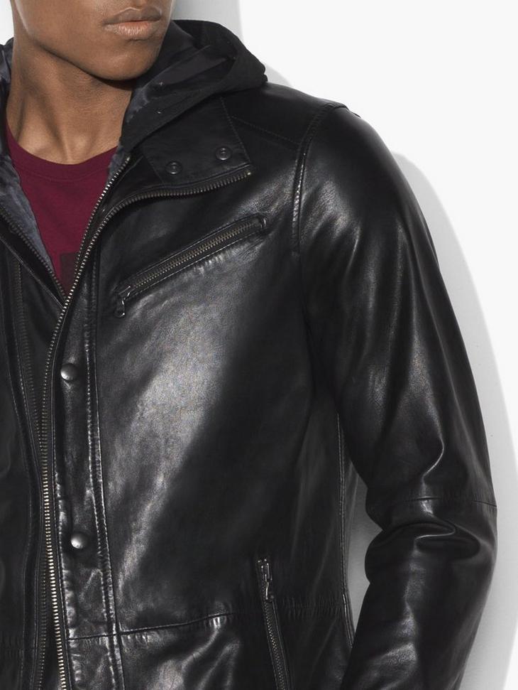 Hooded Leather Jacket image number 3