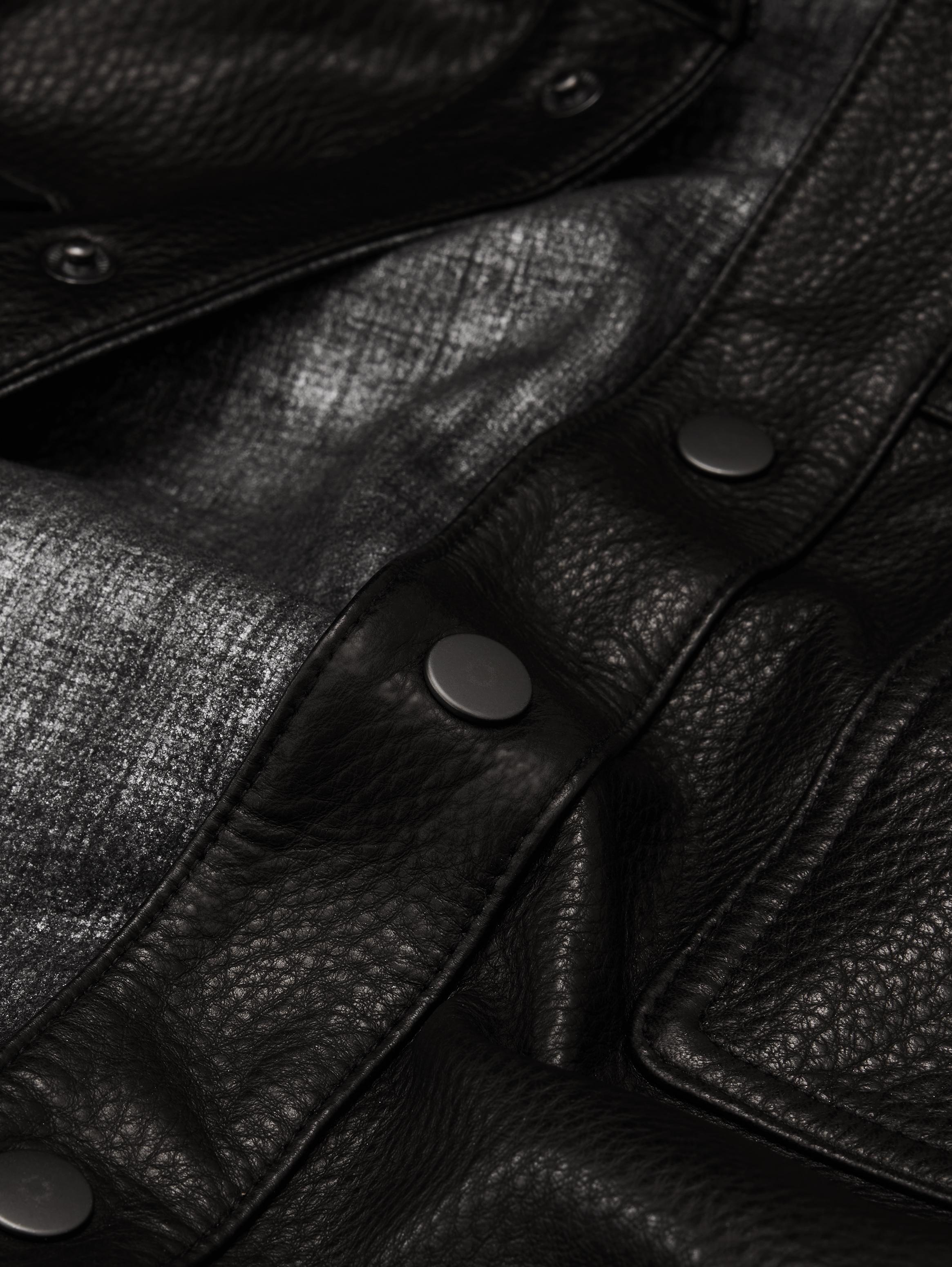 Long reversible jacket for men in black LEATHER with buttons