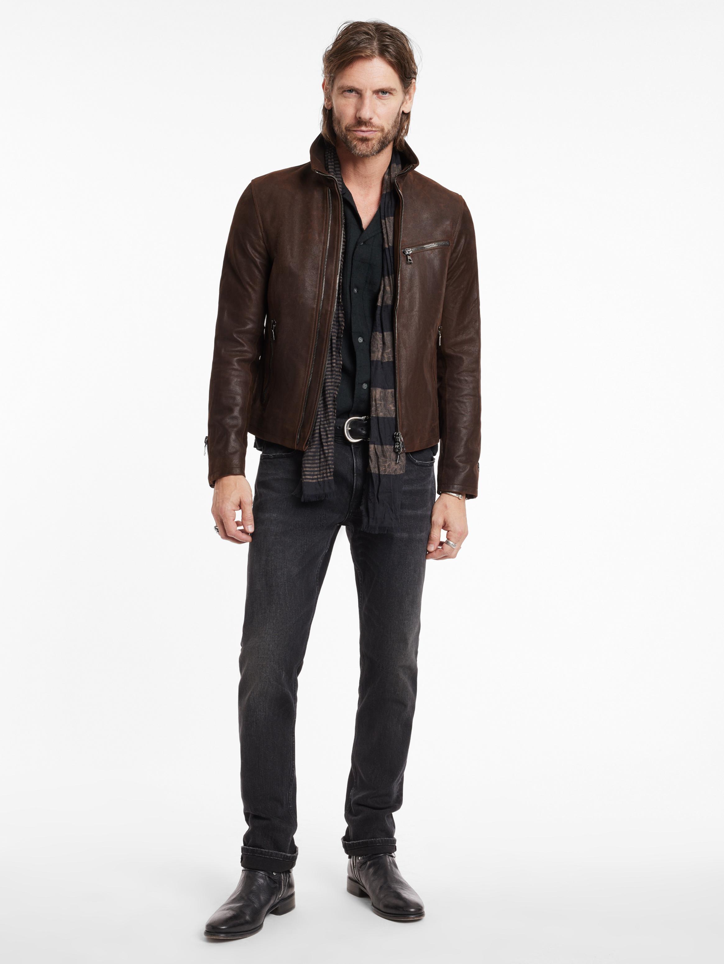 John varvatos collection men's discount short zip leather jacket