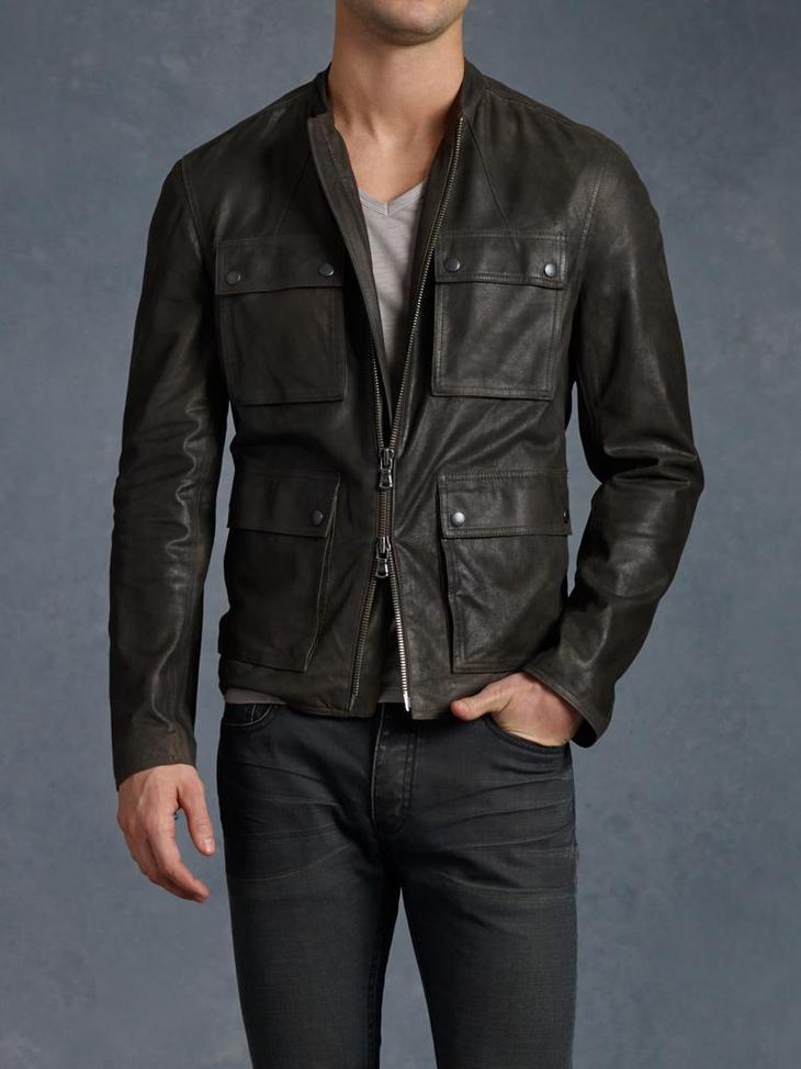 Band Collar Leather Jacket image number 1