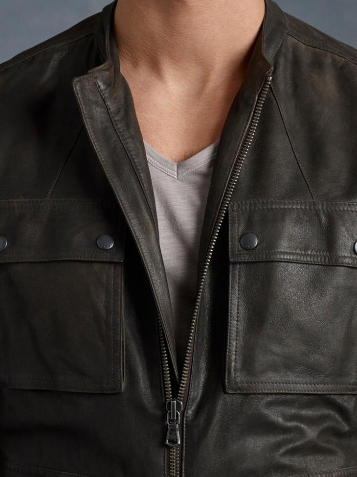 Band Collar Leather Jacket image number 3