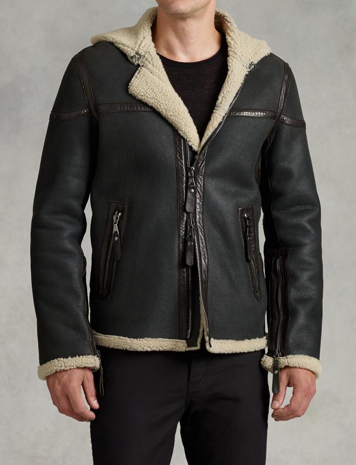ZIP FRONT HOODED SHEARLING JACKET image number 1