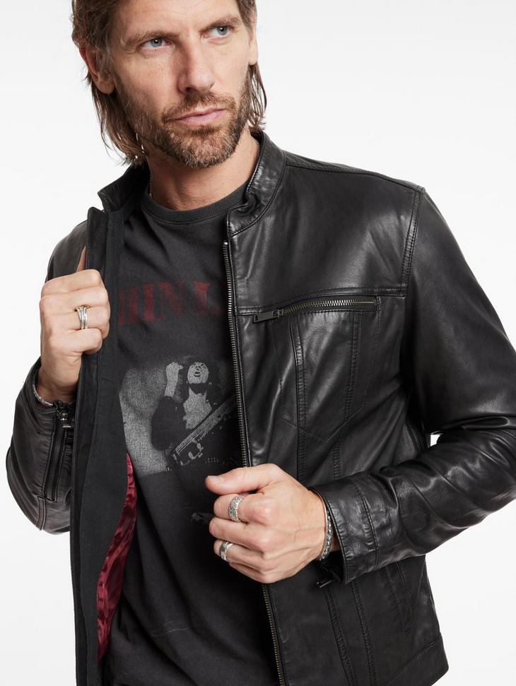 Mens Clothing Jackets Leather jackets John Varvatos Leather Brando Band Collar Jacket in Black for Men 