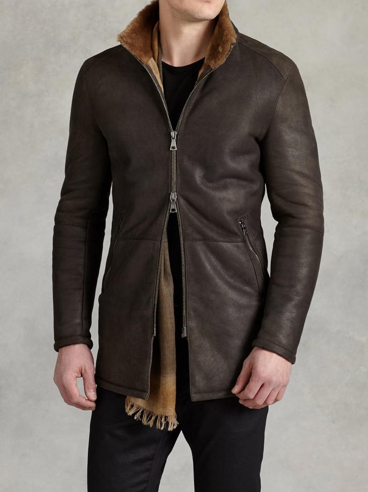 3/4 LENGTH ZIP FRONT SHEARLING COAT image number 1