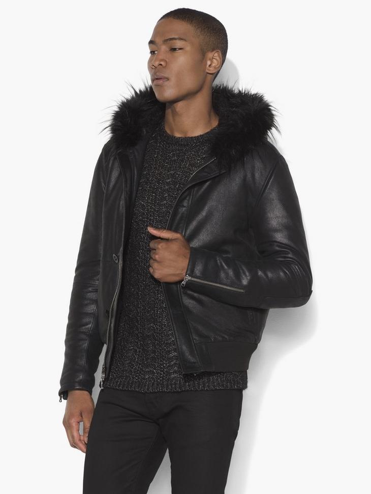 Leather Hooded Bomber image number 1