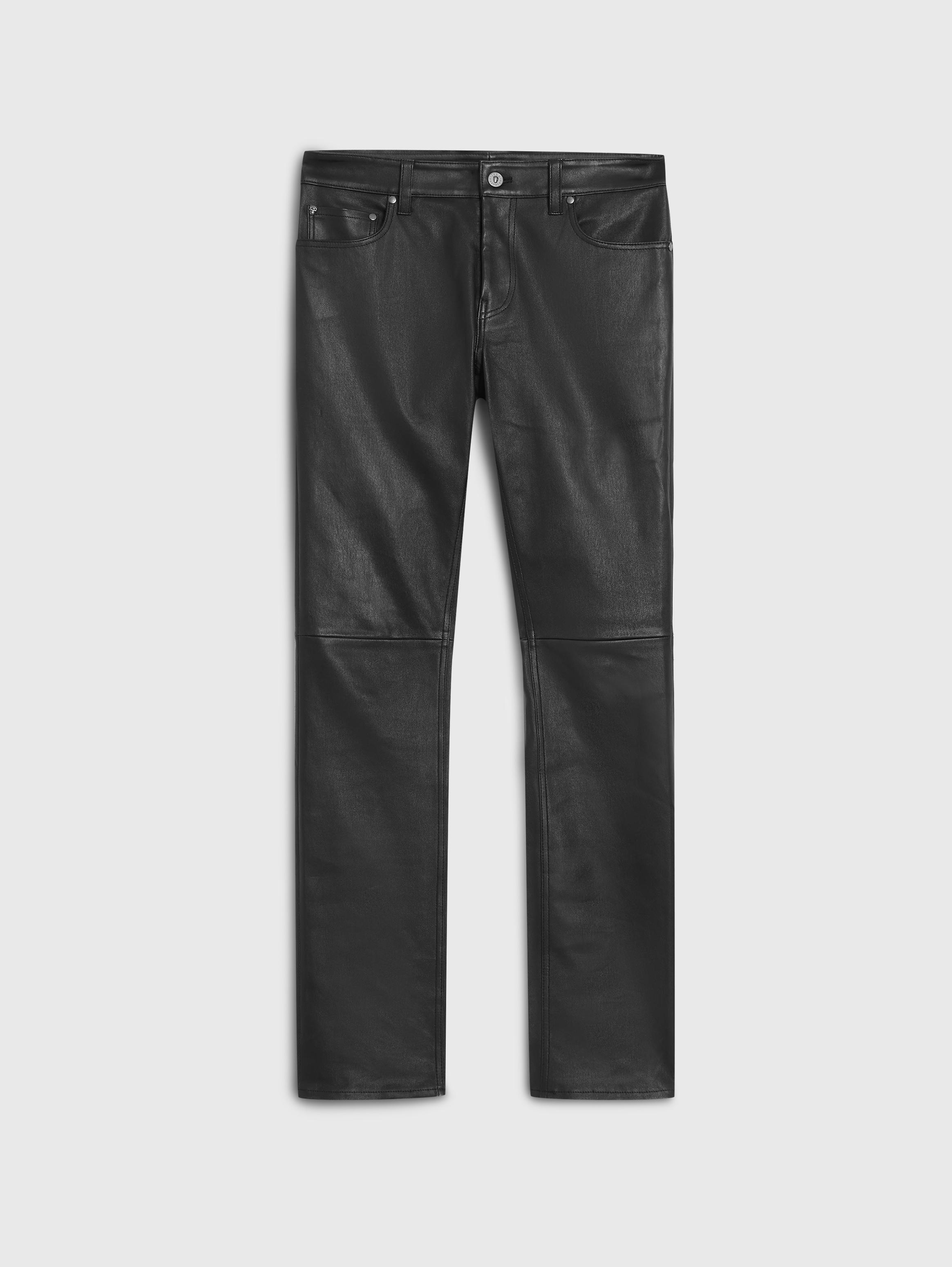 Men's Black Real Leather Skinny Jeans