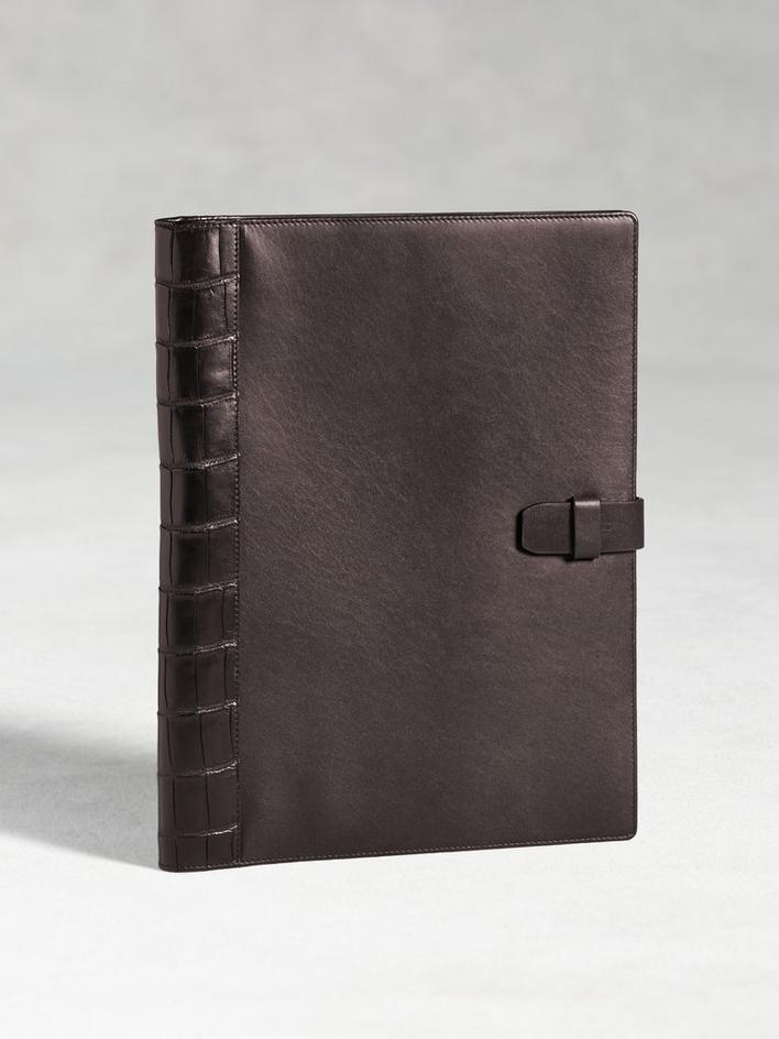 Large Calfskin Notebook Cover With Crocodile Detail image number 1