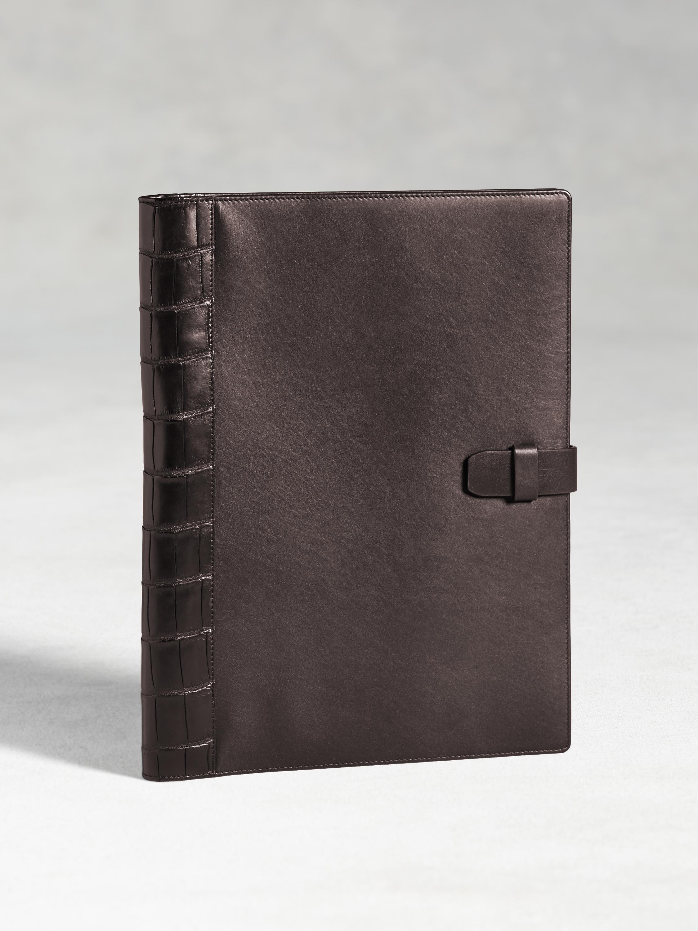 Large Calfskin Notebook Cover With Crocodile Detail image number 1
