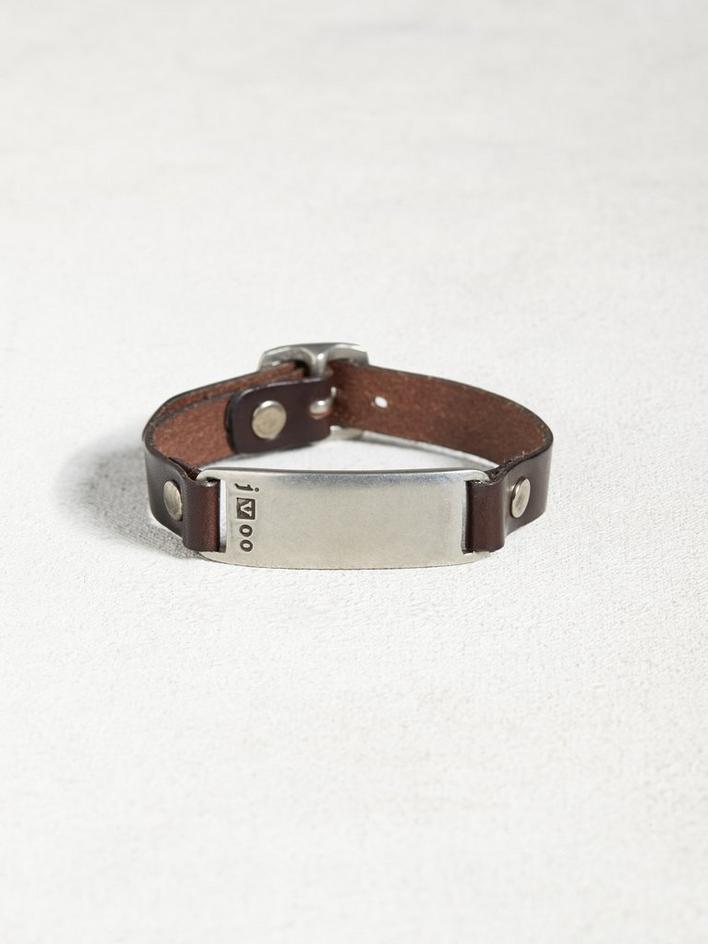 Leather & Pewter ID Plate Bracelet image number 1