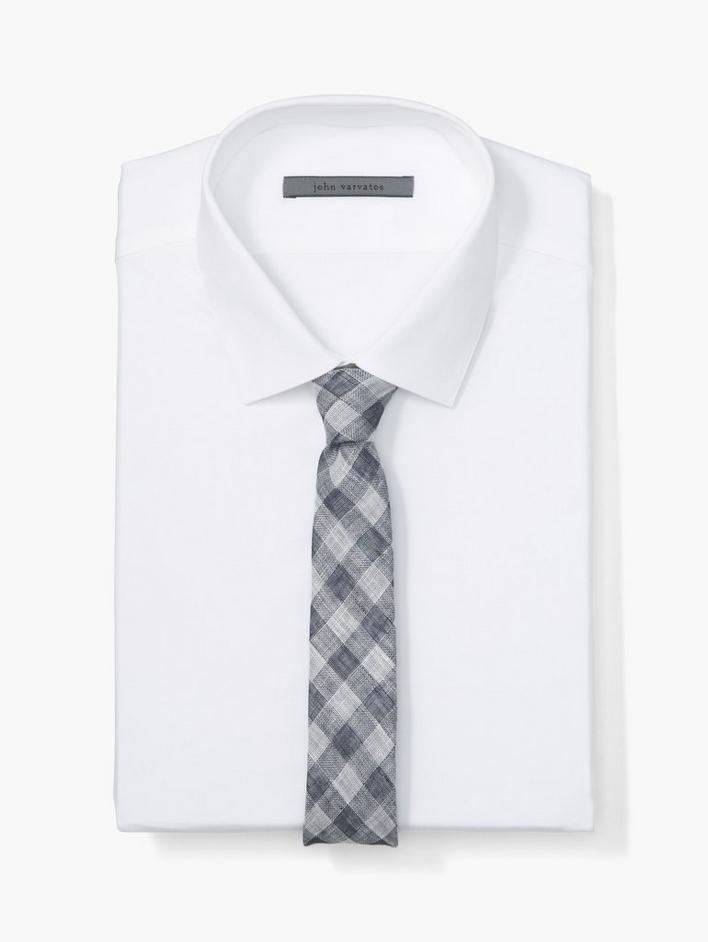 Linen Skinny Check Tie image number 1