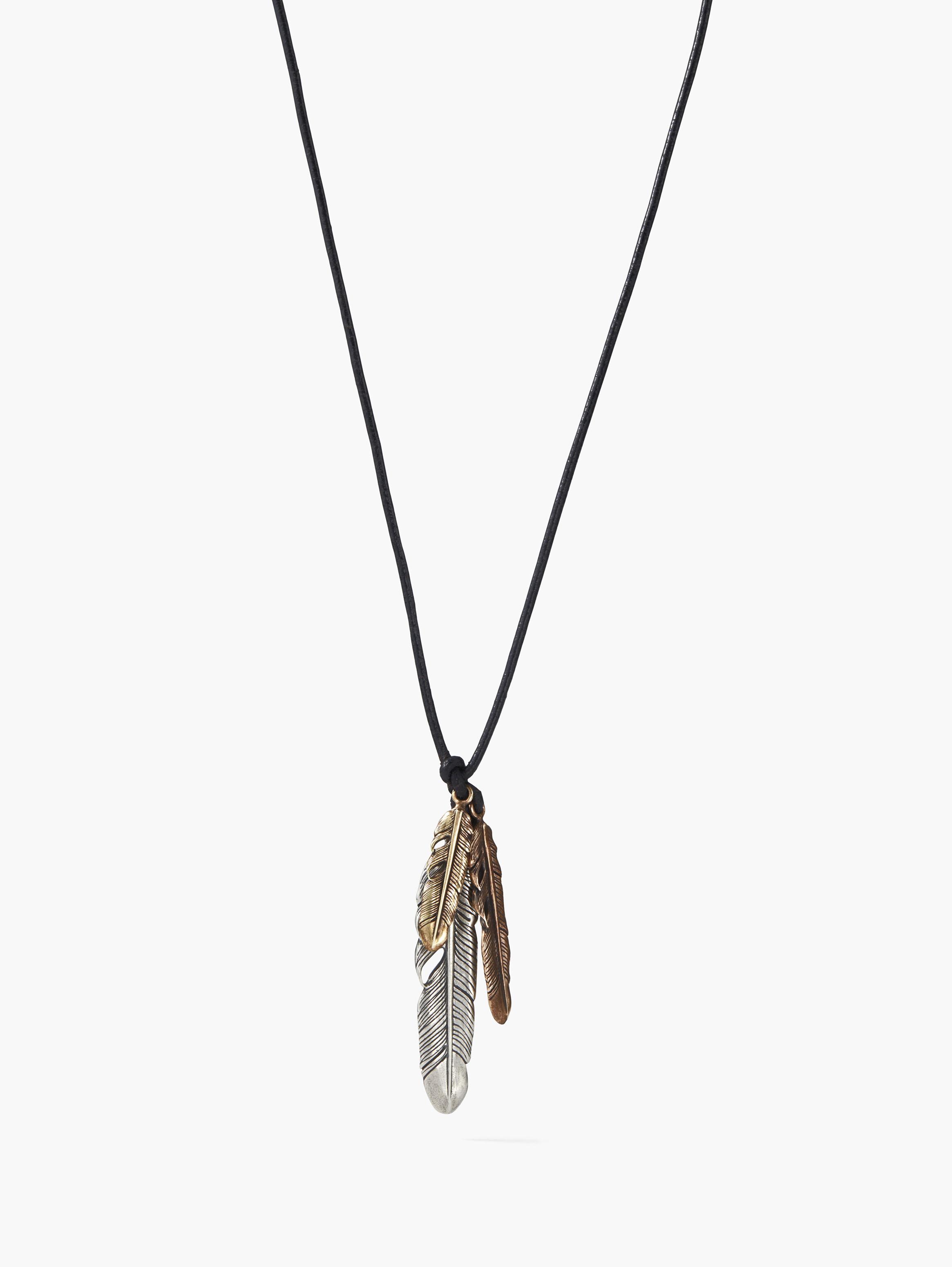 1pc Special Metallic Feather Shaped Pendant Wax Rope Necklace For Men