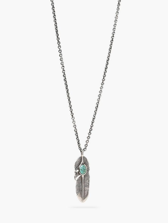 Silver Turquoise Feather Necklace image number 1