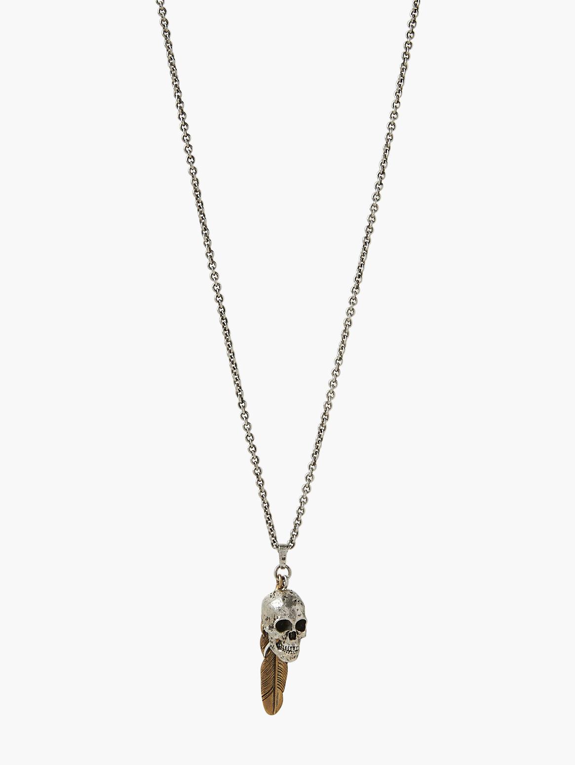 Mixed Metal Skull & Feather Necklace image number 1