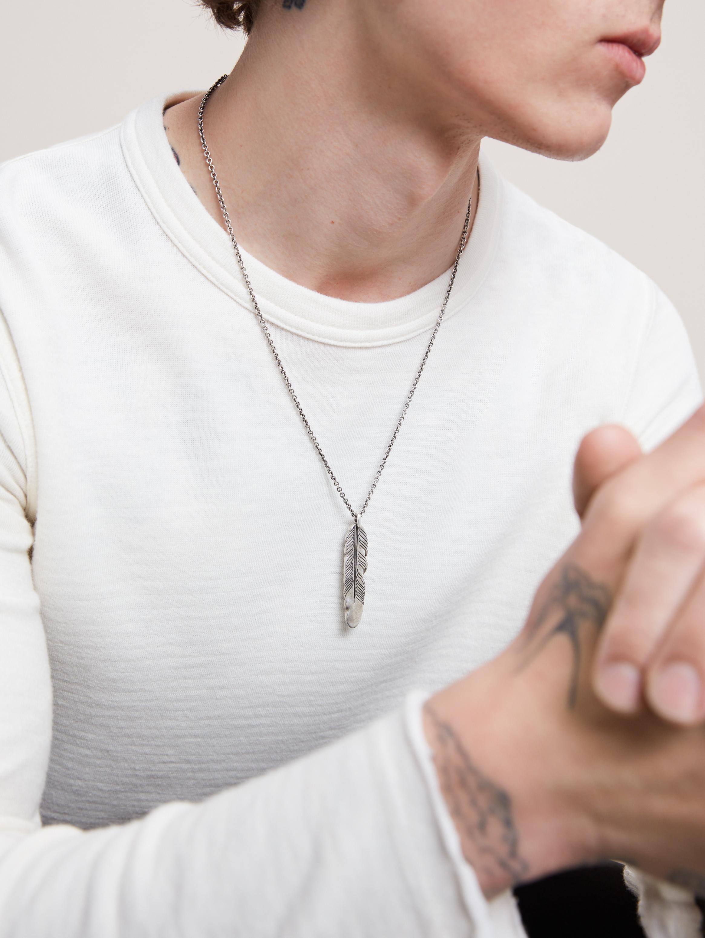 Silver feather clearance necklace mens