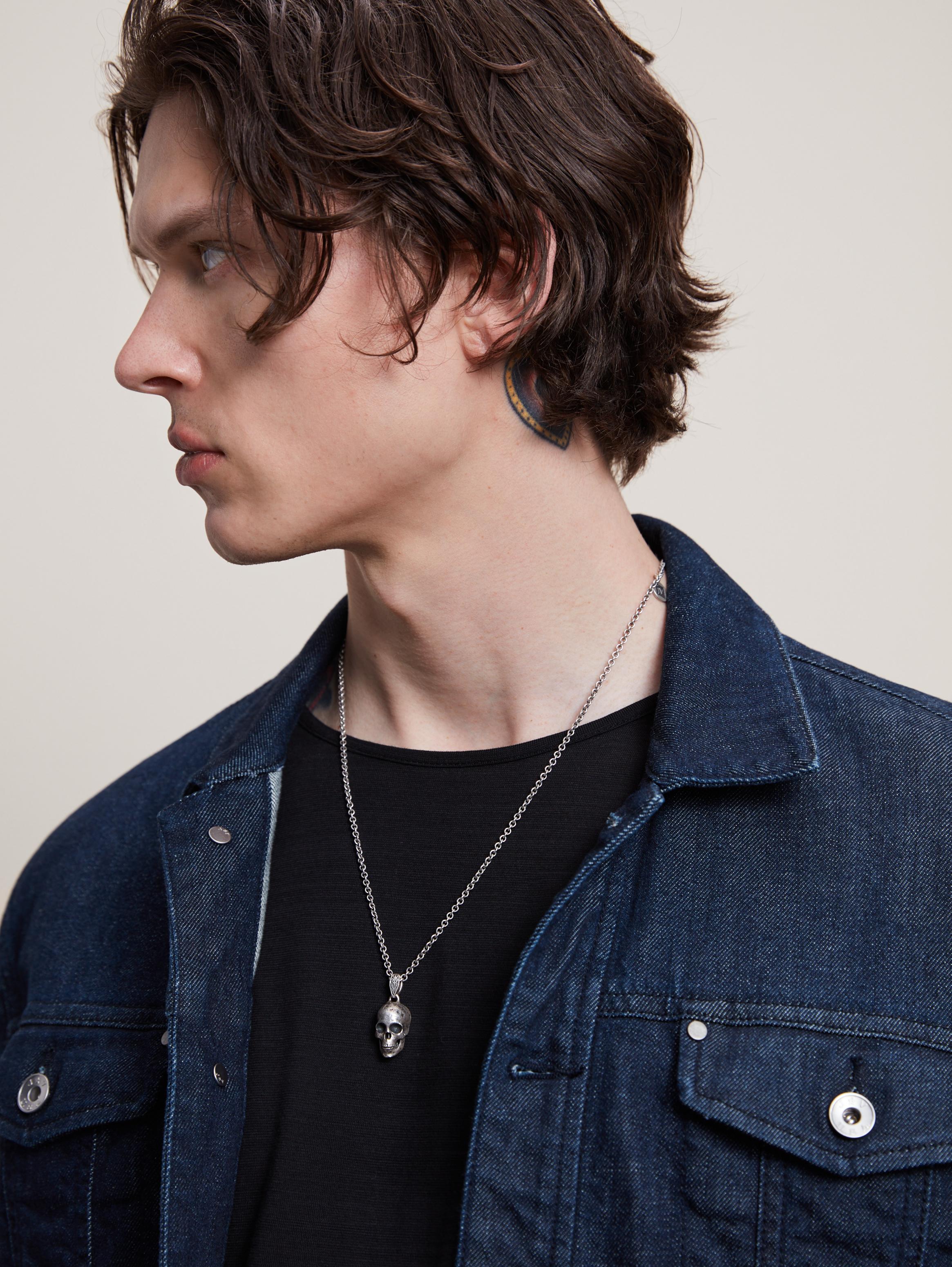 Silver Distressed Skull Necklace | John Varvatos