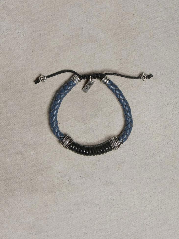 Braided Blue & Black Leather Bracelet image number 1