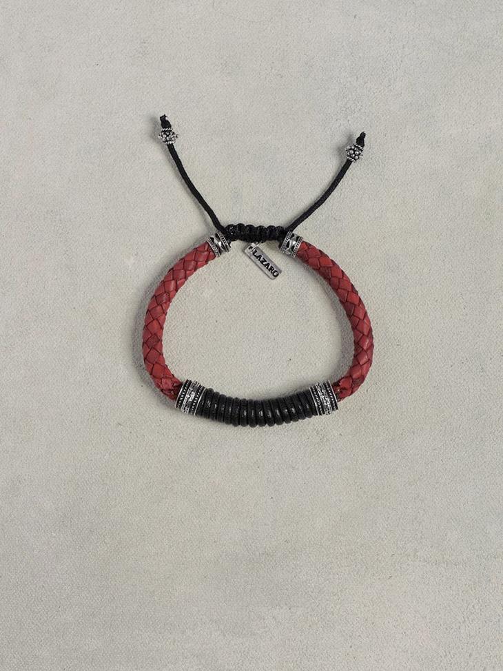 Red & Black Leather Bracelet image number 1