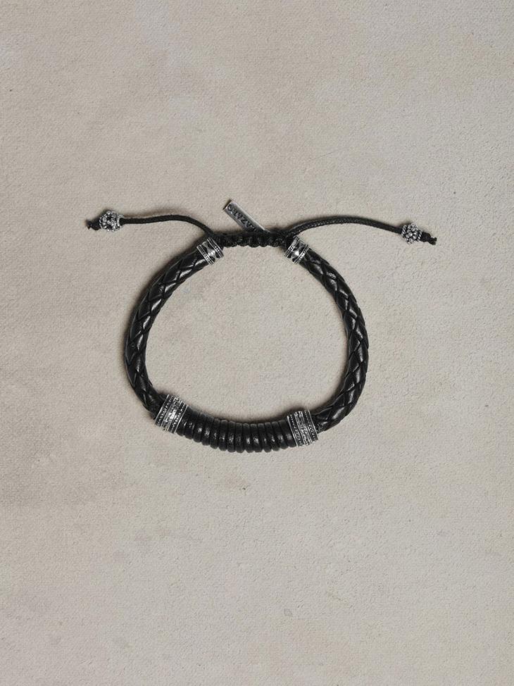 Braided Black Leather Bracelet image number 1