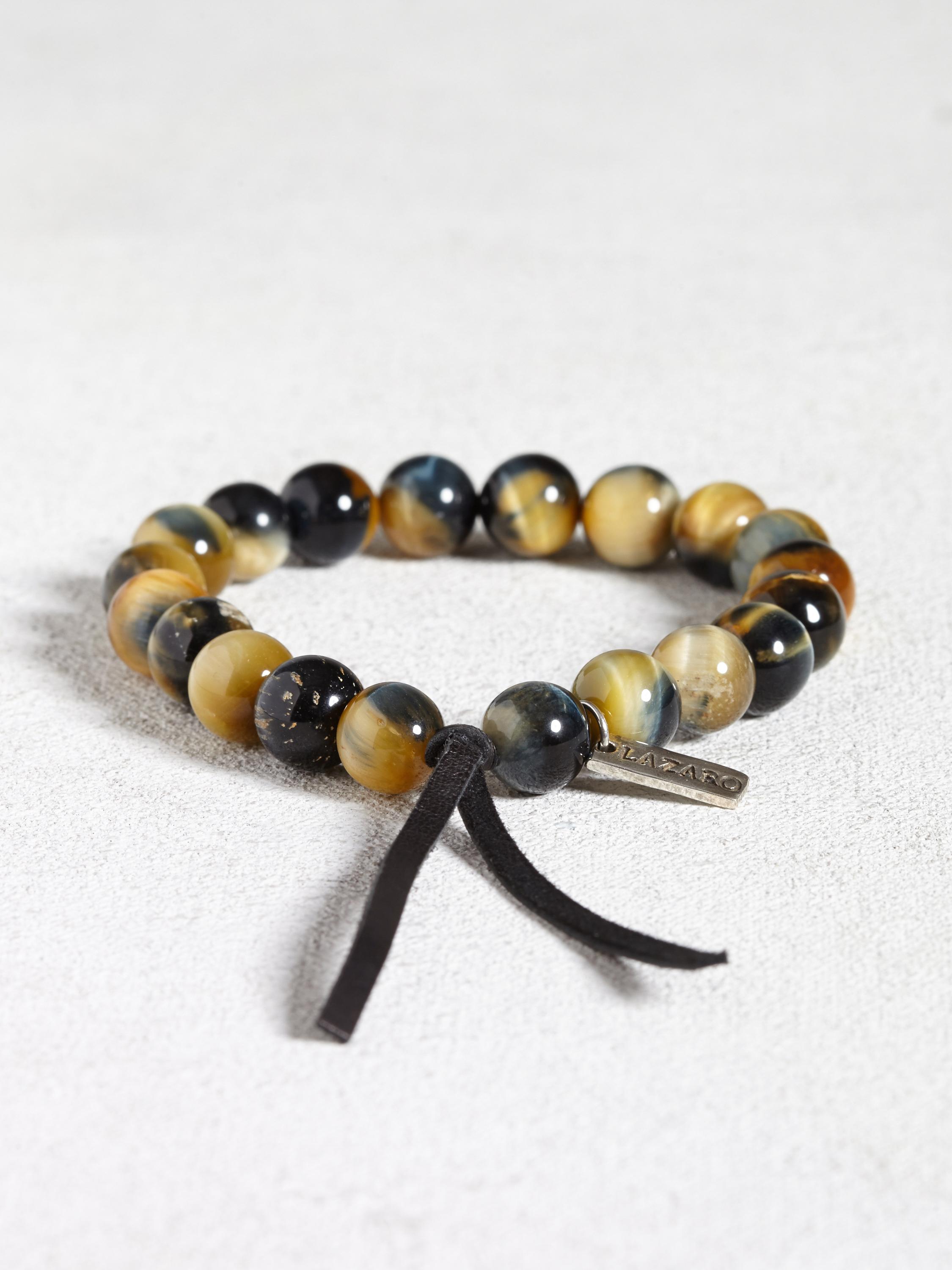 Natural Tigers Eye Bracelet with Leather Detail image number 2