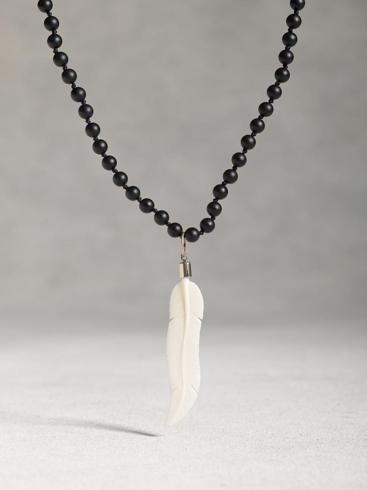 Carved Bone Feather Necklace image number 1