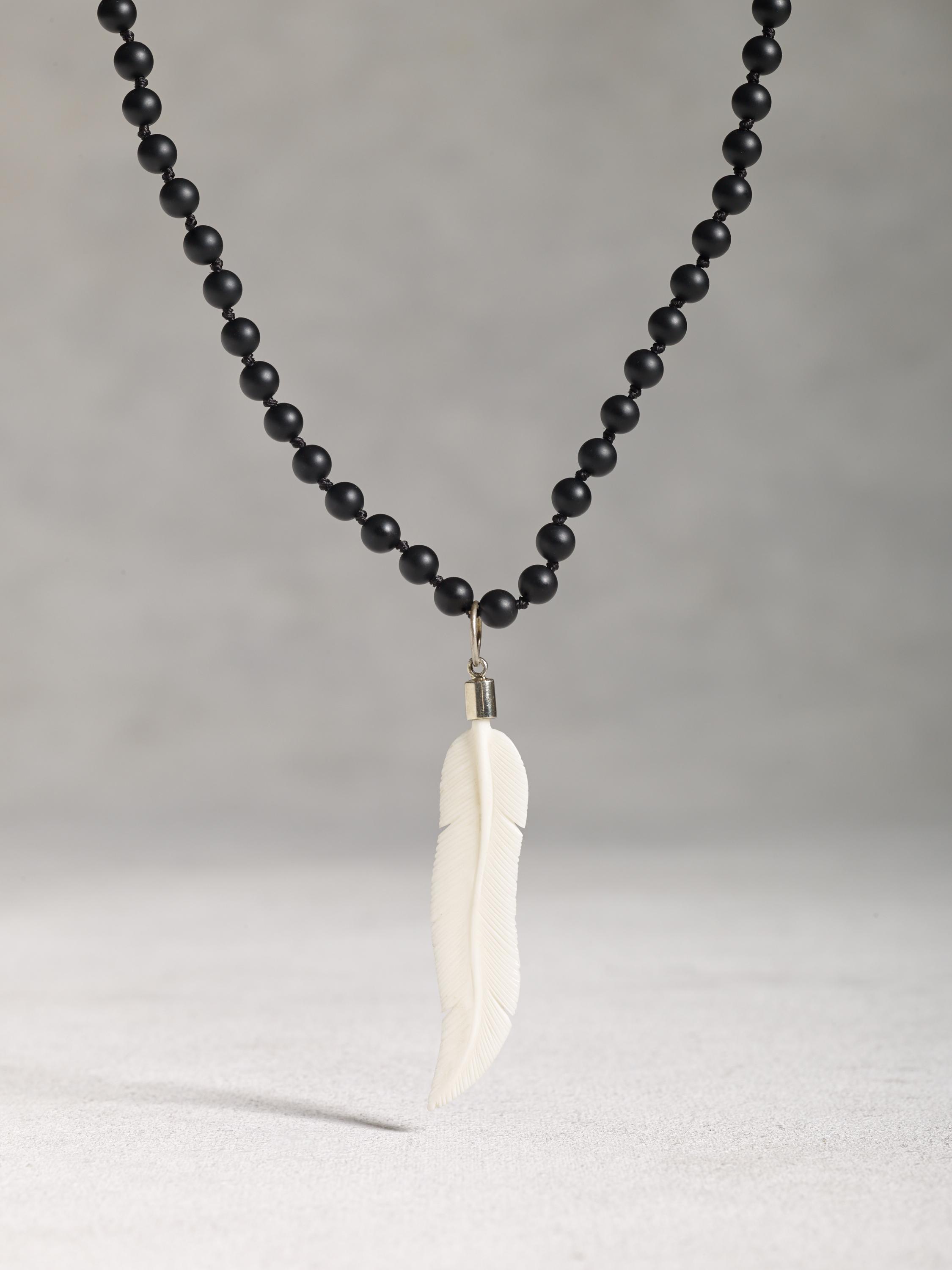 Carved Bone Feather Necklace image number 1