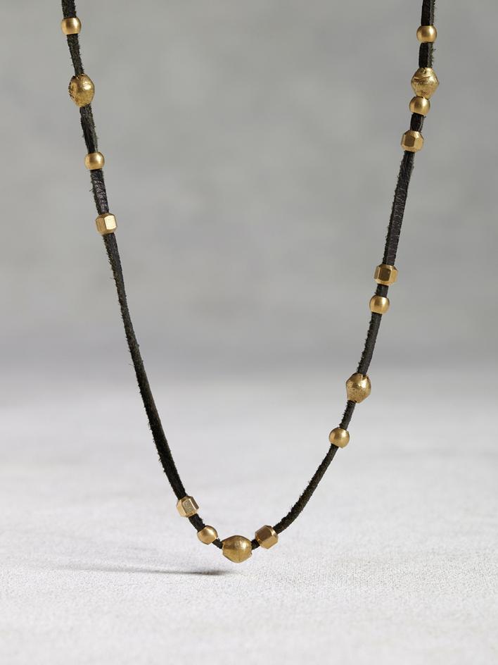 Leather & Bronze Bead Necklace image number 1
