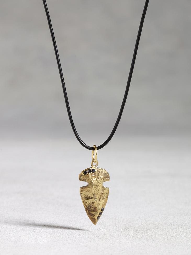 Leather & Bronze Arrowhead Necklace image number 1