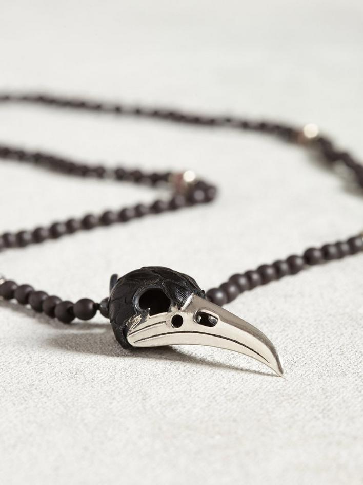 Hematite & Ruby Raven Skull Necklace image number 3