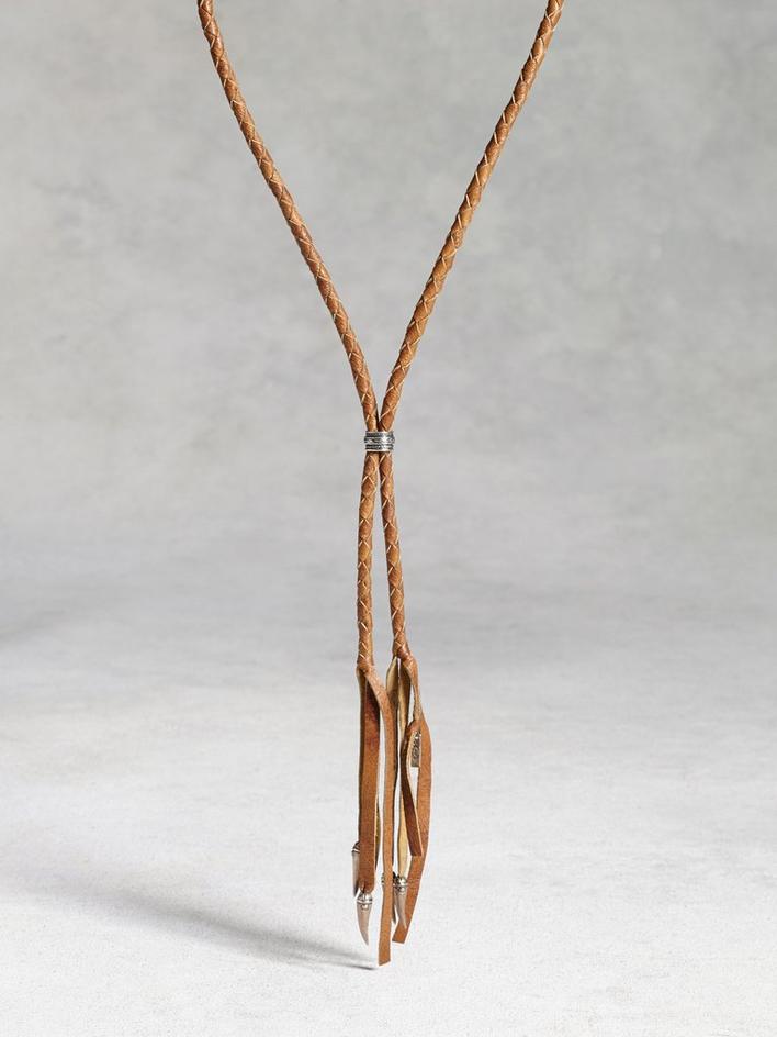 Woven Leather Bolo Necklace with Silver Tips image number 1