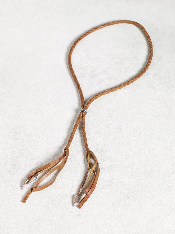 Woven Leather Bolo Necklace with Silver Tips image number 2