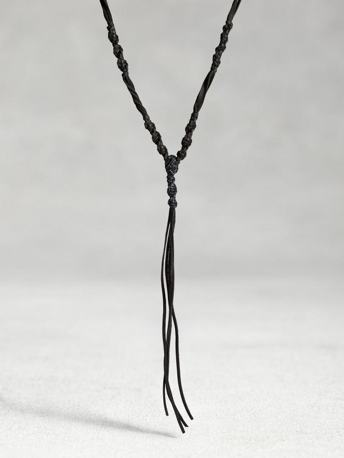 Black Leather Fringe DNA Necklace image number 1