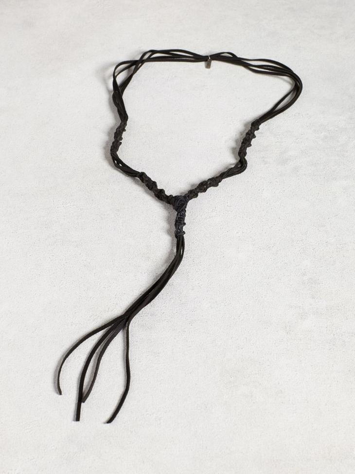 Black Leather Fringe DNA Necklace image number 2