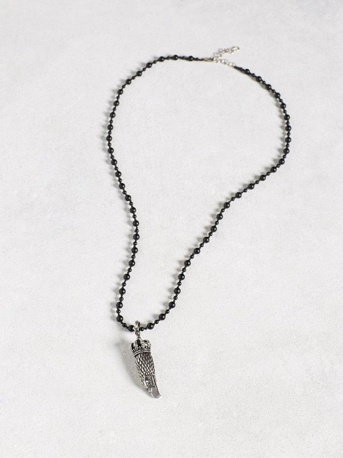 Sterling Raven Skull Onyx Bead Necklace image number 2