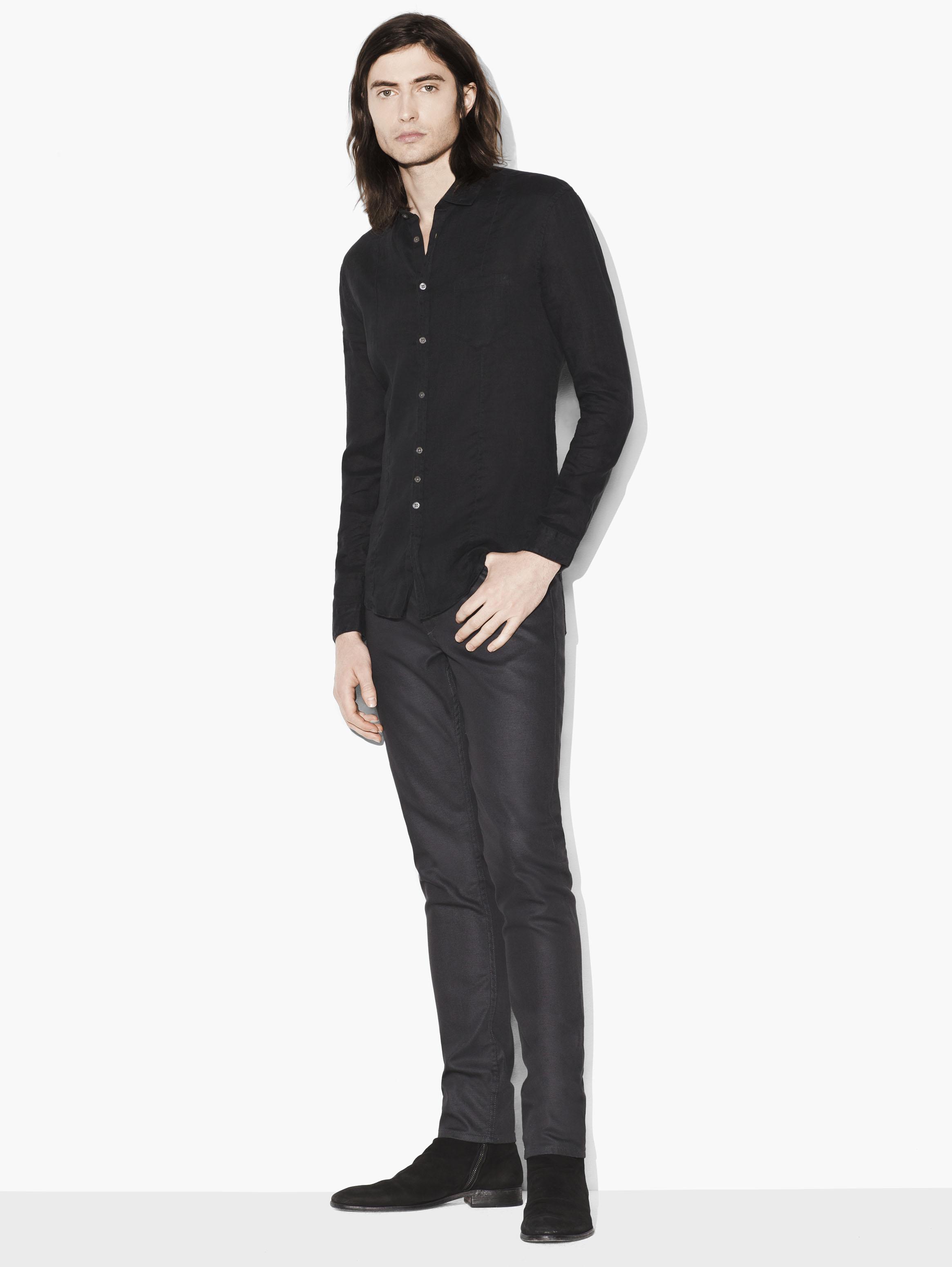 Slim Fit Linen Button-Up Shirt image number 1