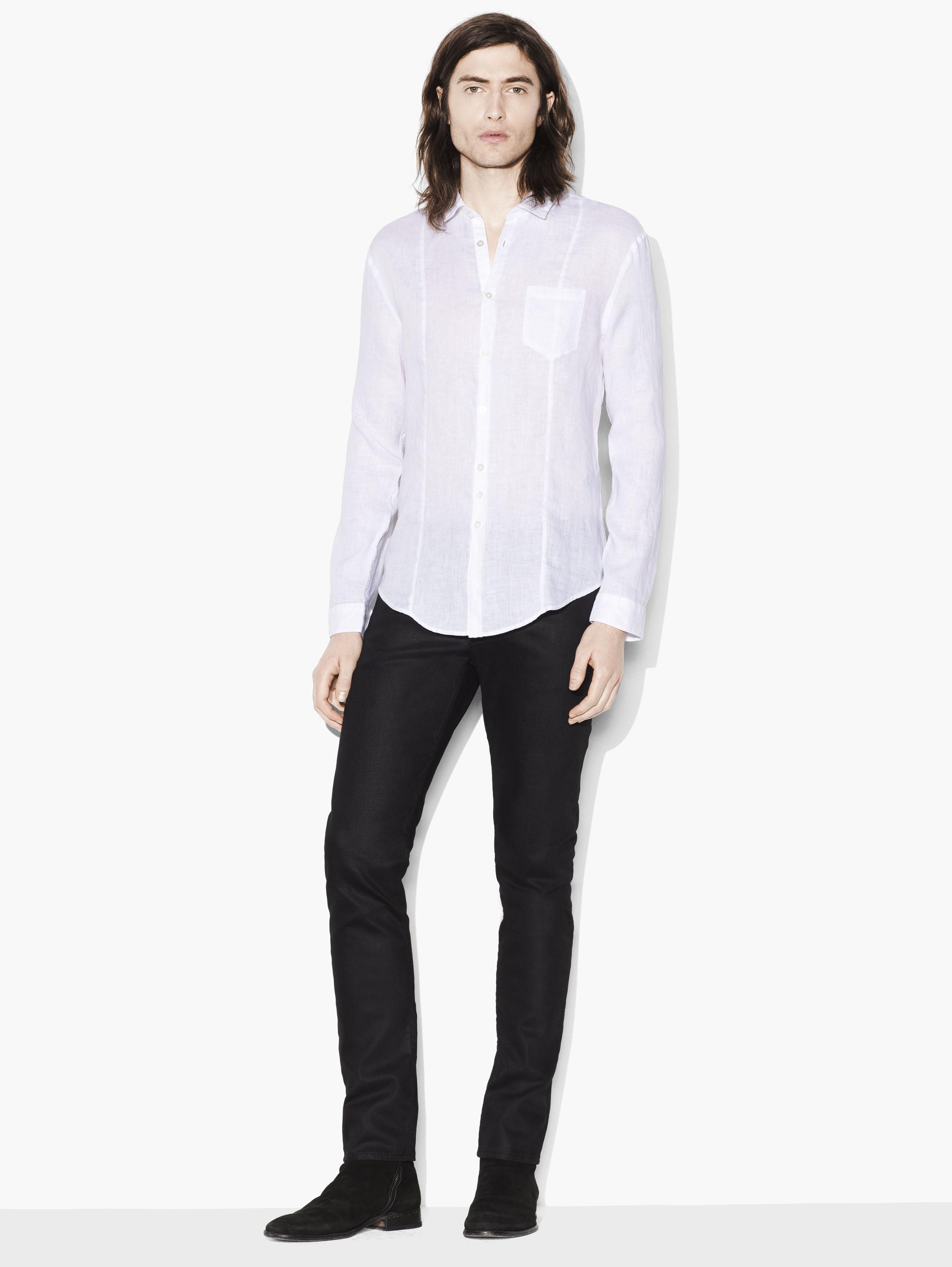 Slim Fit Linen Button-Up Shirt image number 1