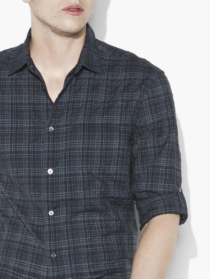 Rolled Sleeve Button-Up Plaid Shirt image number 3