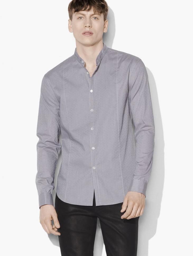 Dobby Striped Banded Collar Shirt image number 1