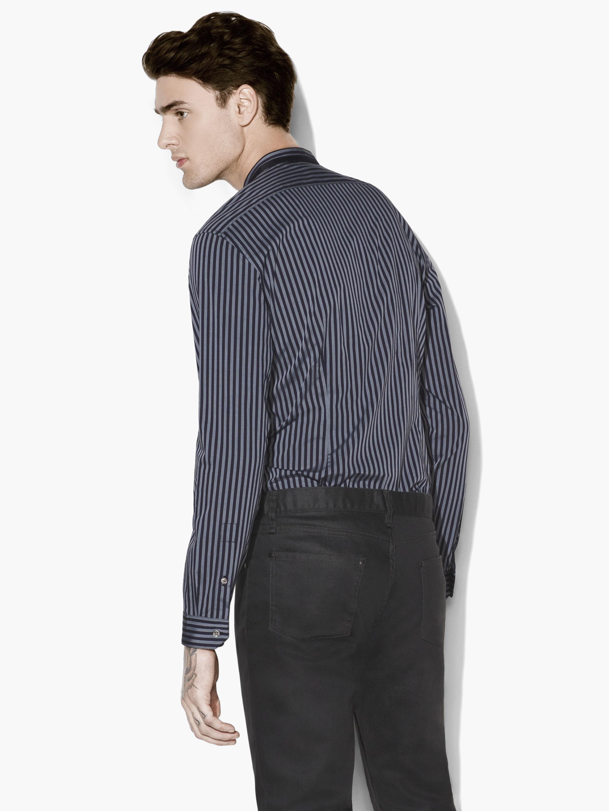 Striped Banded Collar Shirt image number 2
