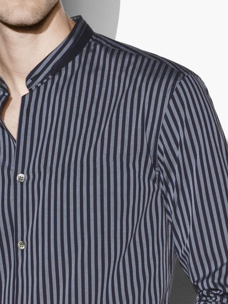 Striped Banded Collar Shirt image number 3