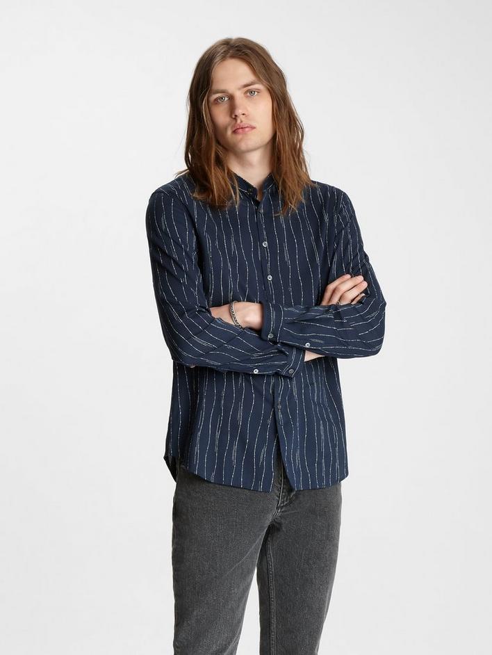BAND COLLAR STRIPED SHIRT  image number 1
