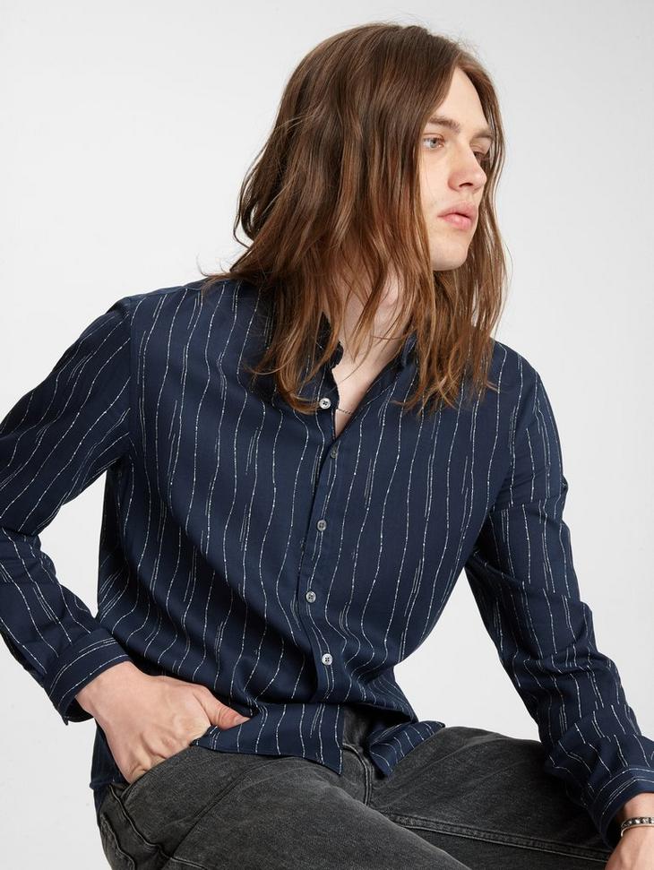 BAND COLLAR STRIPED SHIRT  image number 4
