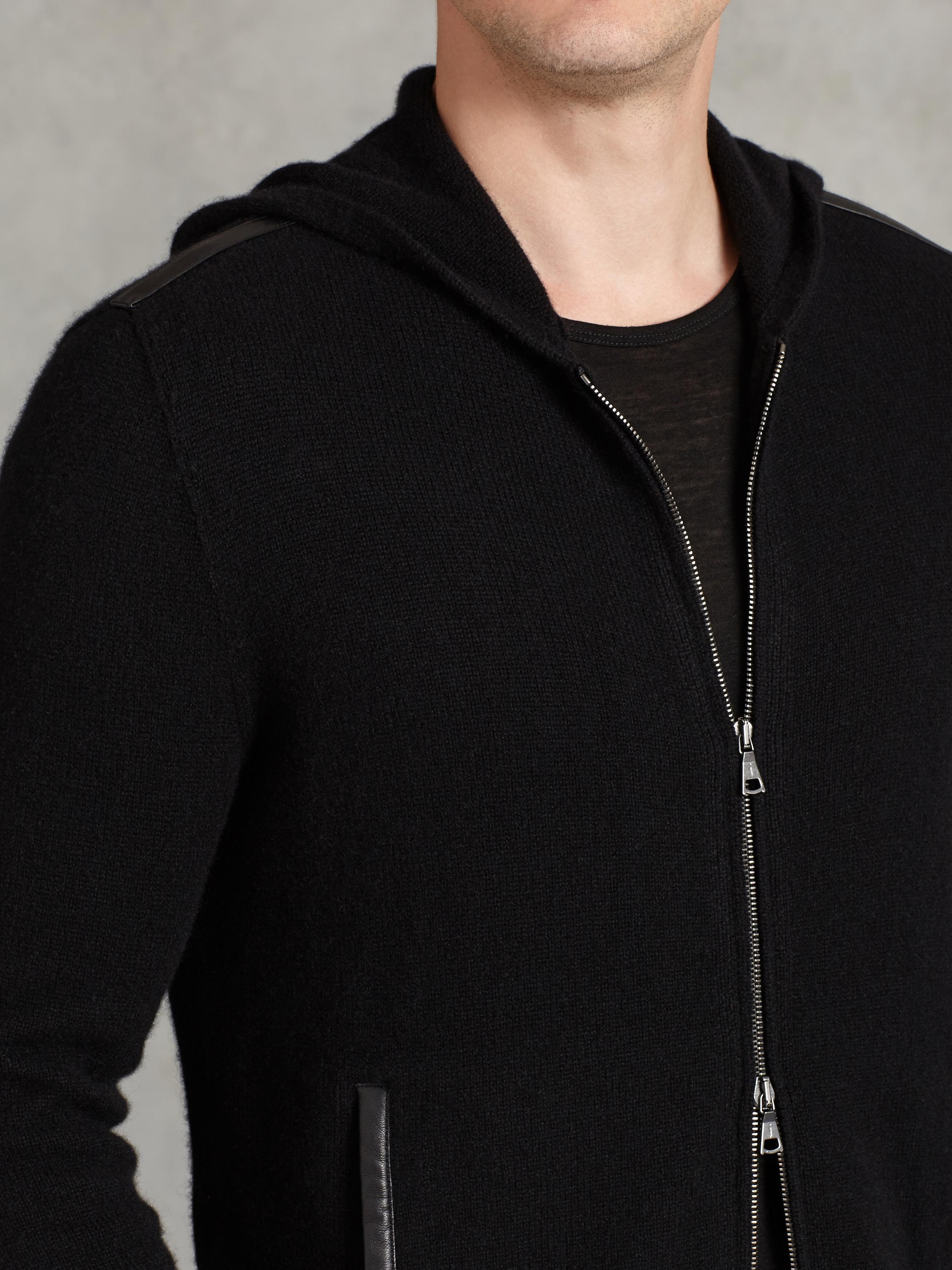 LS HOODY SWEATER W LEATHER TRIM image number 3