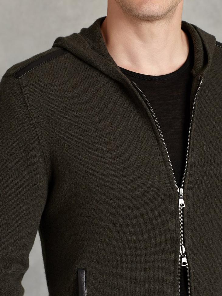 LS HOODY SWEATER W LEATHER TRIM image number 3