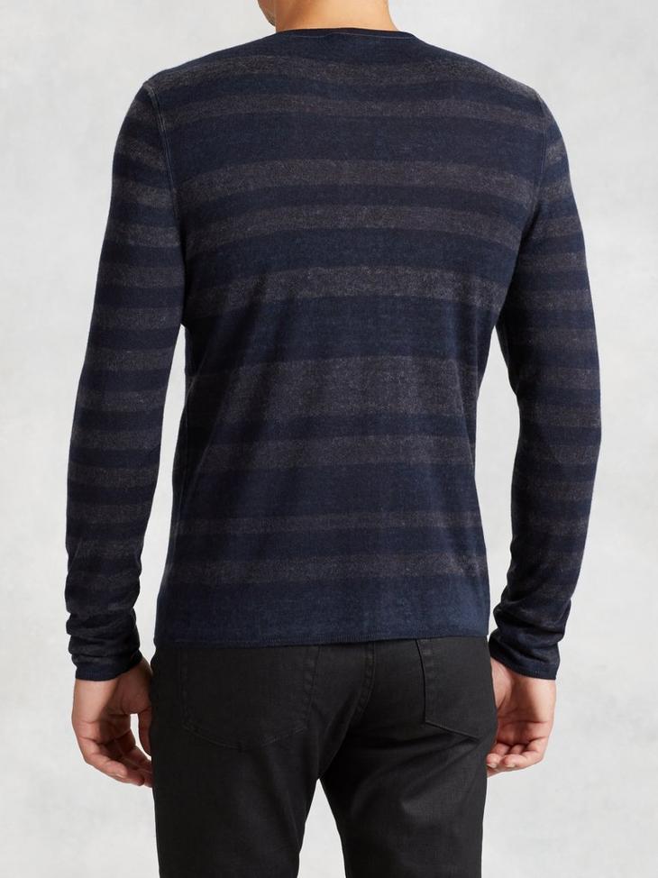 REVERSE PRINT LS STRIPED HENLEY SWEATER image number 2