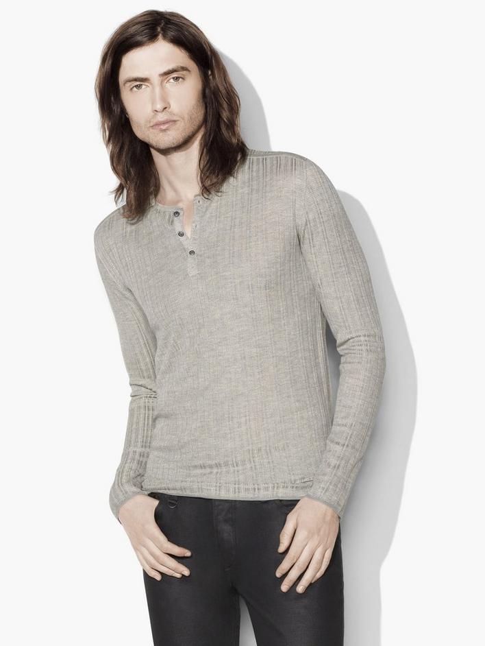 Silk Cotton Ribbed Henley image number 1
